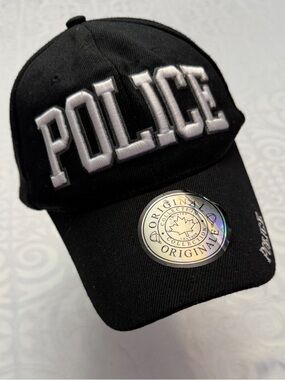 POLICE Originals Embroidered Black Baseball Cap Velcro Closure Back One Size